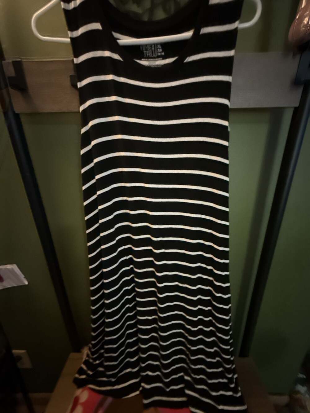 Time and Tru Maxi Dress Size XL 16-18 Black White Striped Sleeveless
